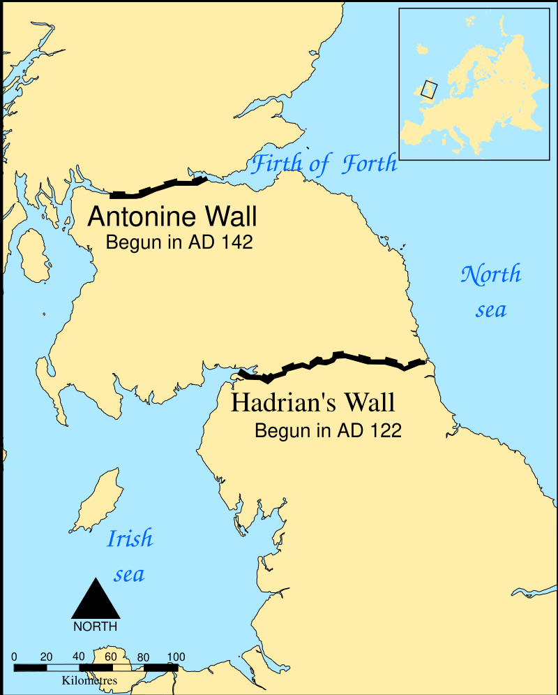 Map of Hadrian’s Wall and the Antonine Wall across Roman Britain
