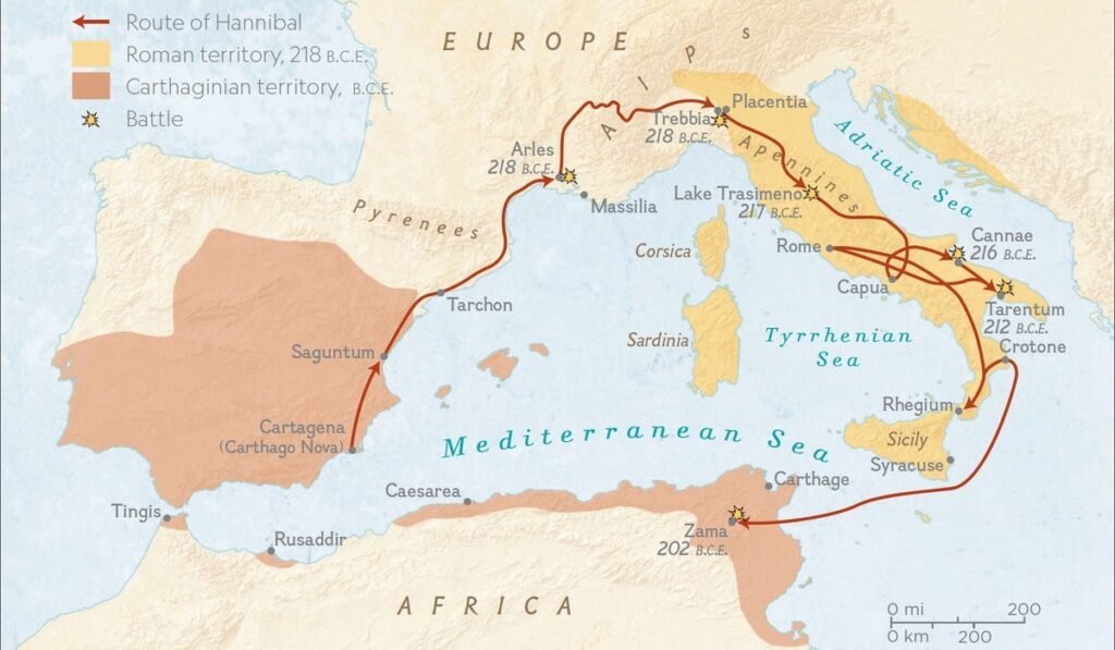 Map of Hannibal’s Route During the Second Punic War