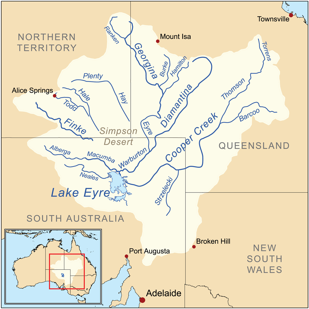 Map of the Finke River and Lake Eyre Basin