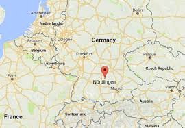 Map showing Nördlingen, Bavaria and the archaeological excavation site in Germany