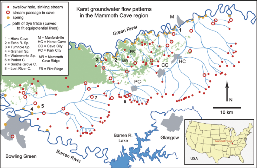 Map showing North America during the Carboniferous period when the Mammoth Cave marine habitat covered Kentucky.