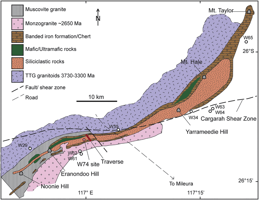 Map showing the Jack Hills region of Western Australia where ancient zircon crystals were discovered