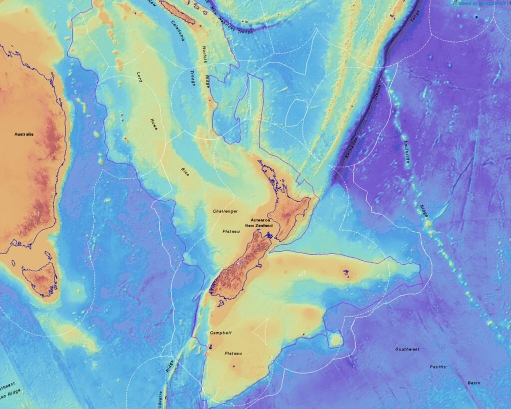 Scientists Map Zealandia Beneath the Pacific, Challenging What We Call a Continent 3 Topographic colour map